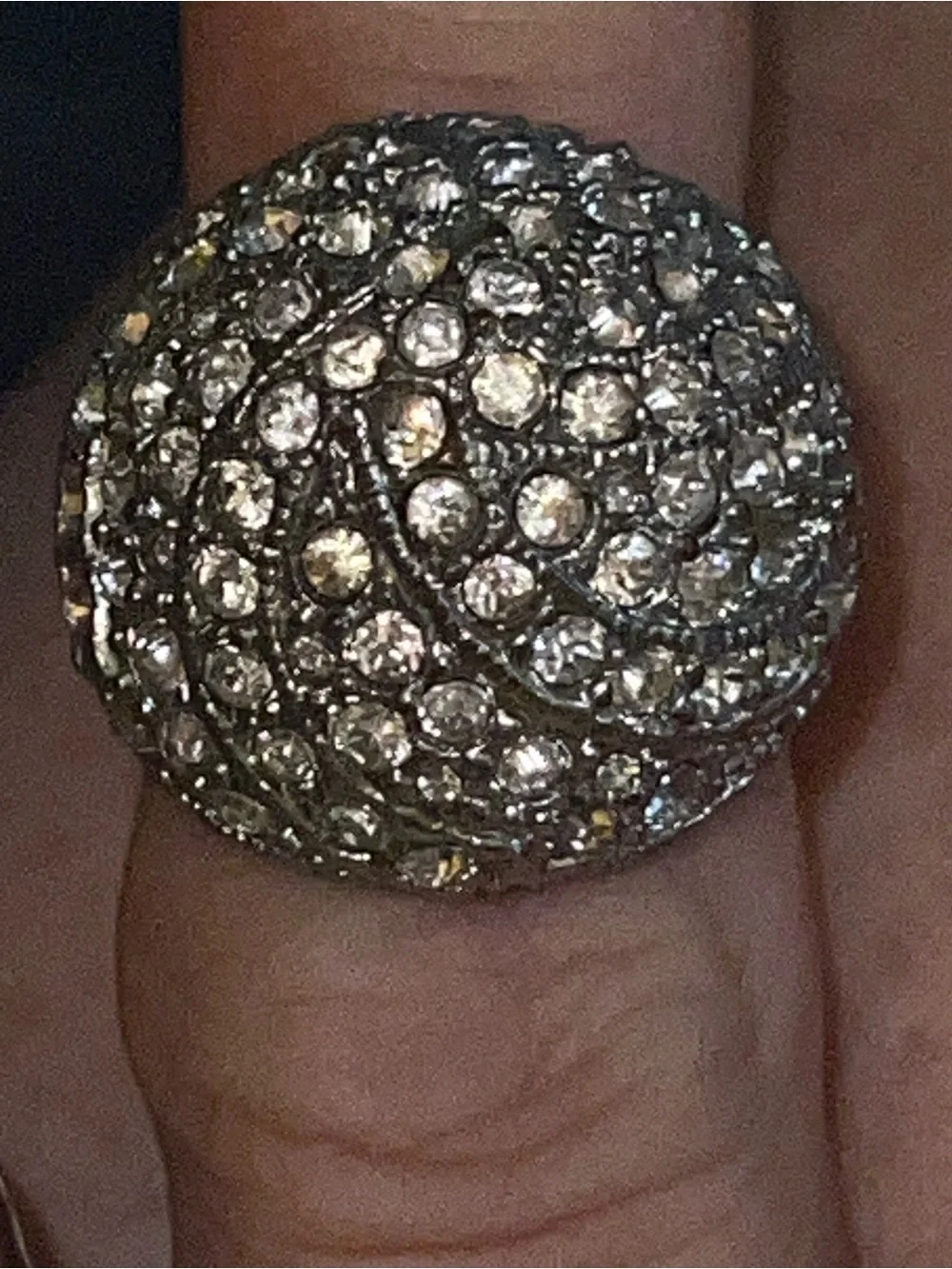 Vintage Art Deco Rhinestone Crystal Pavé Round Dome Silver Tone Ring size 6